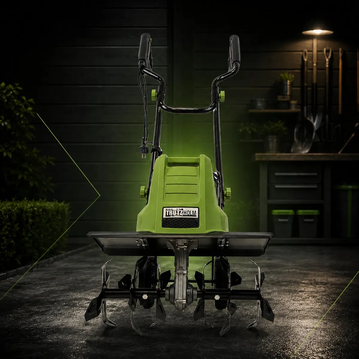TRUTZHOLM Elektro-Bodenhacke 24 Stahlmesser 45cm breit 22 cm tief 1500W Netzbetrieb Transporträder klappbar Gartenfräse zur Bodenbearbeitung