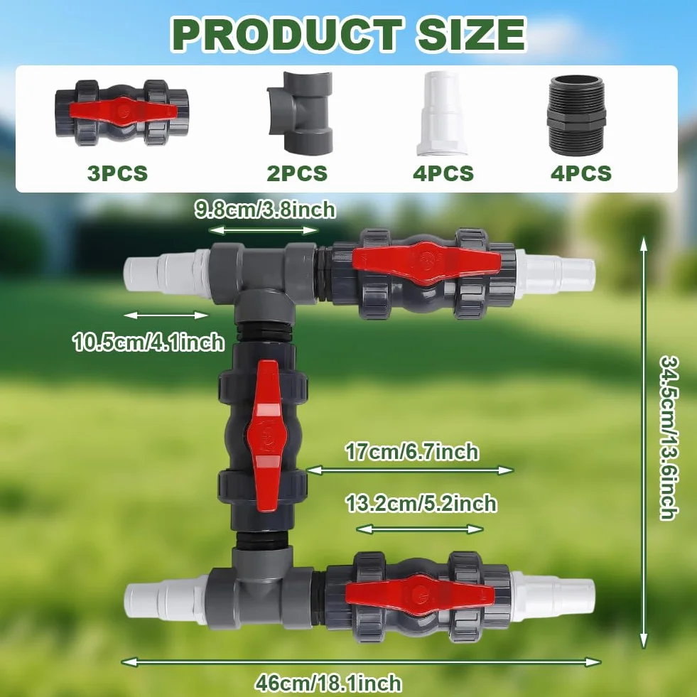 Bypass Pool Set, Wärmepumpen Anschluss Set, Ø 50 mm Wärmepumpe Pool Anschluss Set, Adapter für Pool Heizung mit 32mm 38mm Schläuchen, Steuerung der Wasserzufuhr für eine optimale Temperaturregulierung