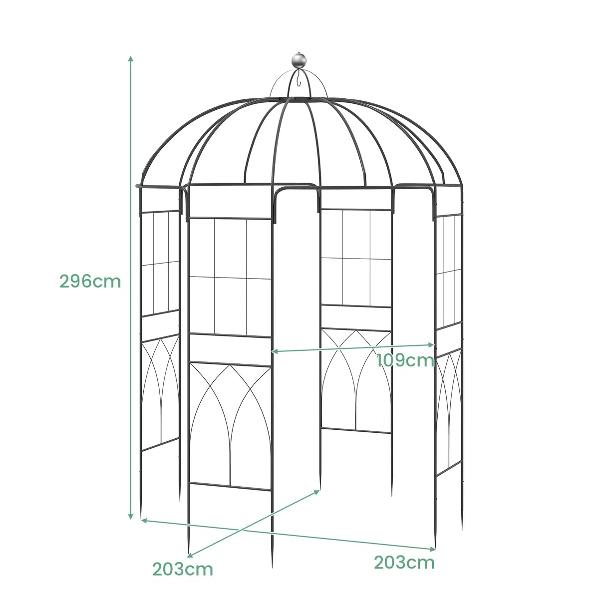 HOMASIS Rosenpavillon Metall, Rosenbogen Gartenbogen mit Haken & Dach, Gartenlaube Rankgitter Rankhilfe für Kletterpflanzen, Gartenpavillon Pergola für Garten Hochzeit (203x203x296cm)