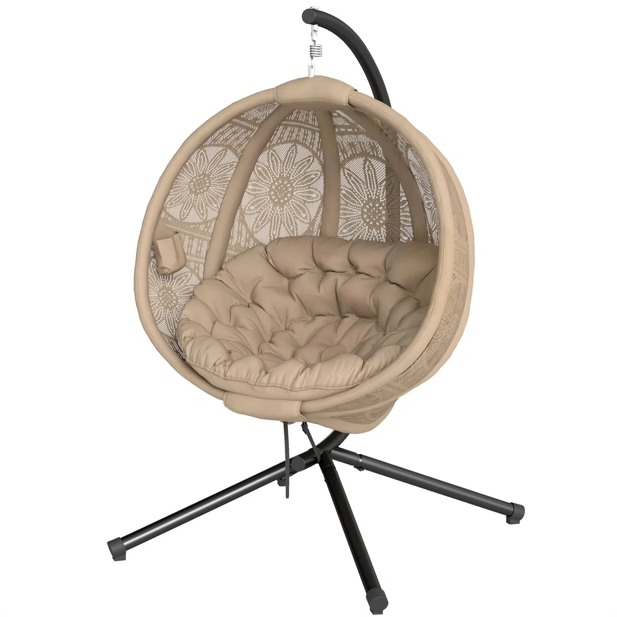 Outsunny Hängesessel, Hängeschaukel, Hängestuhl mit Sitzkissen, Klappbarem Sitzkorb, für Indoor, Outdoor, bis 120 kg Belastbar, Polyester, Sand