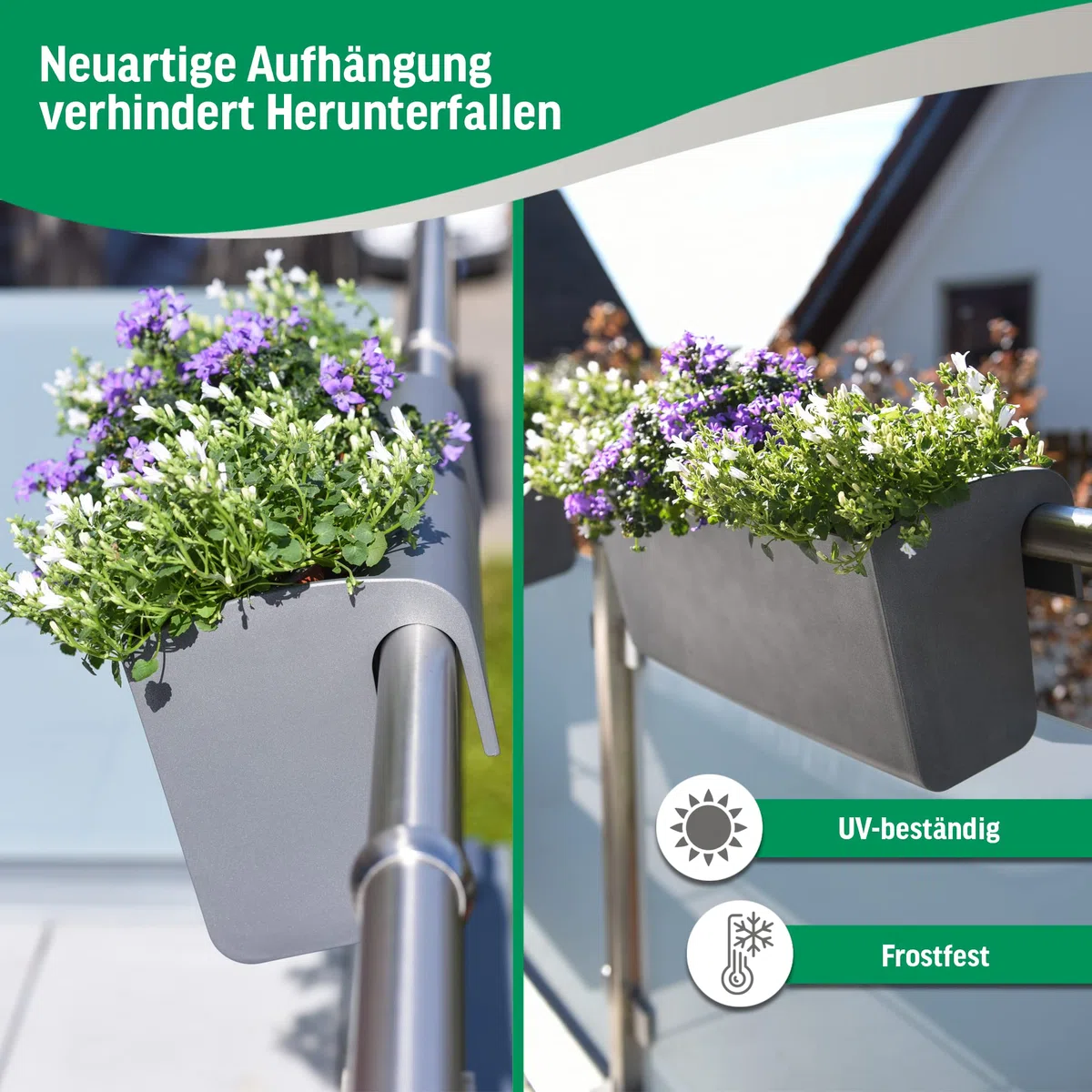 VIVANNO Balkonkasten 80 cm mit Halterung & Bewässerung BALKONA Classico | Pflanzkasten für Balkon-Geländer bis 50 mm Breite, frostsicherer Outdoor Blumenkasten aus Kunststoff mit Wasserspeicher