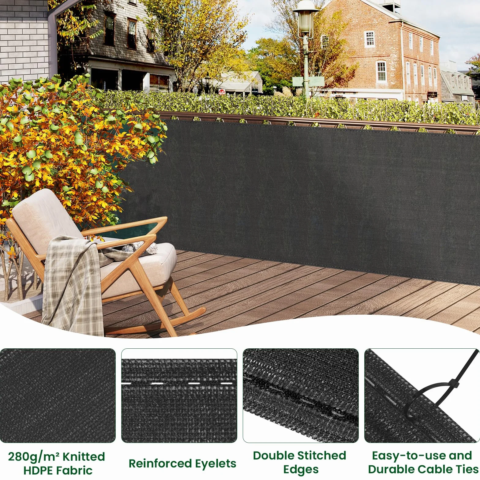WOLTU Zaunblende Sichtschutz 1,8x15 m Schattiernetz 280 g/m² HDPE Sichtschutzzaun 95% Beschattungsgrad mit Kabelbindern Tennisblende Windschutz Sonnenschutz für Sportplatz Garten Balkon, Anthrazit