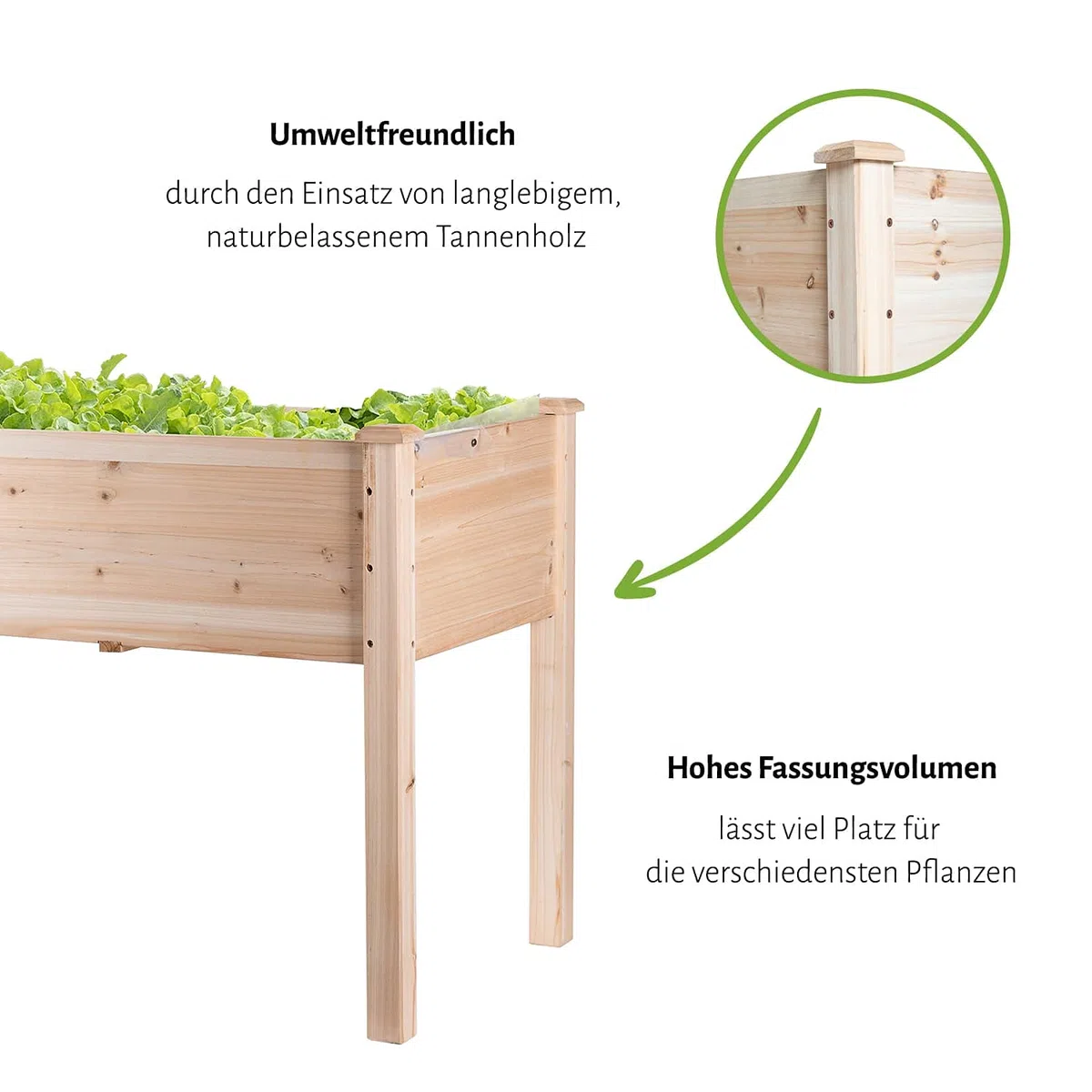 empasa Hochbeet 'Raise 1 XL' aus Holz Gemüsebeet inkl. wasserdichter Folie, Pflanzenkasten für Gemüse und Kräuter im Garten, auf Terrasse oder Balkon, Füllvolumen ca. 140 Liter