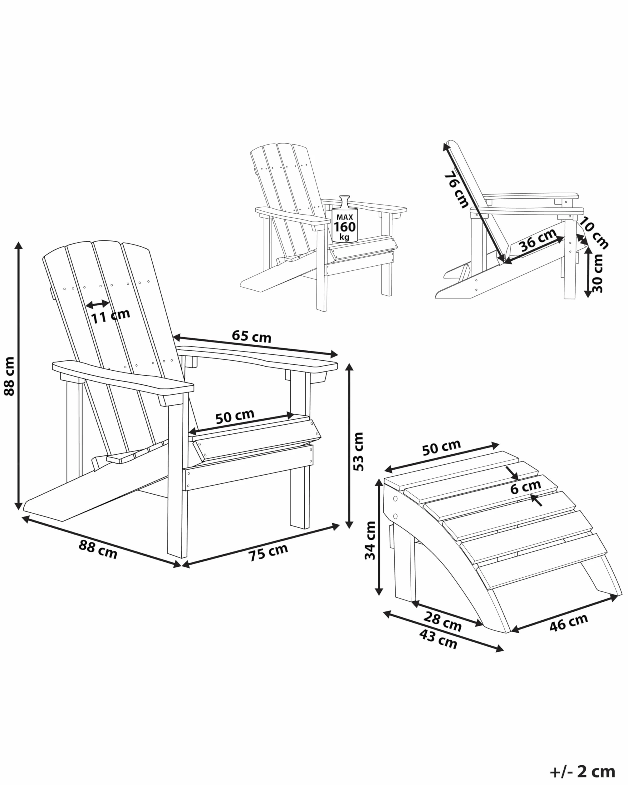 Beliani Moderner Muskoka Gartenstuhl Kunstholz Türkis mit Hocker Armlehnen Adirondack