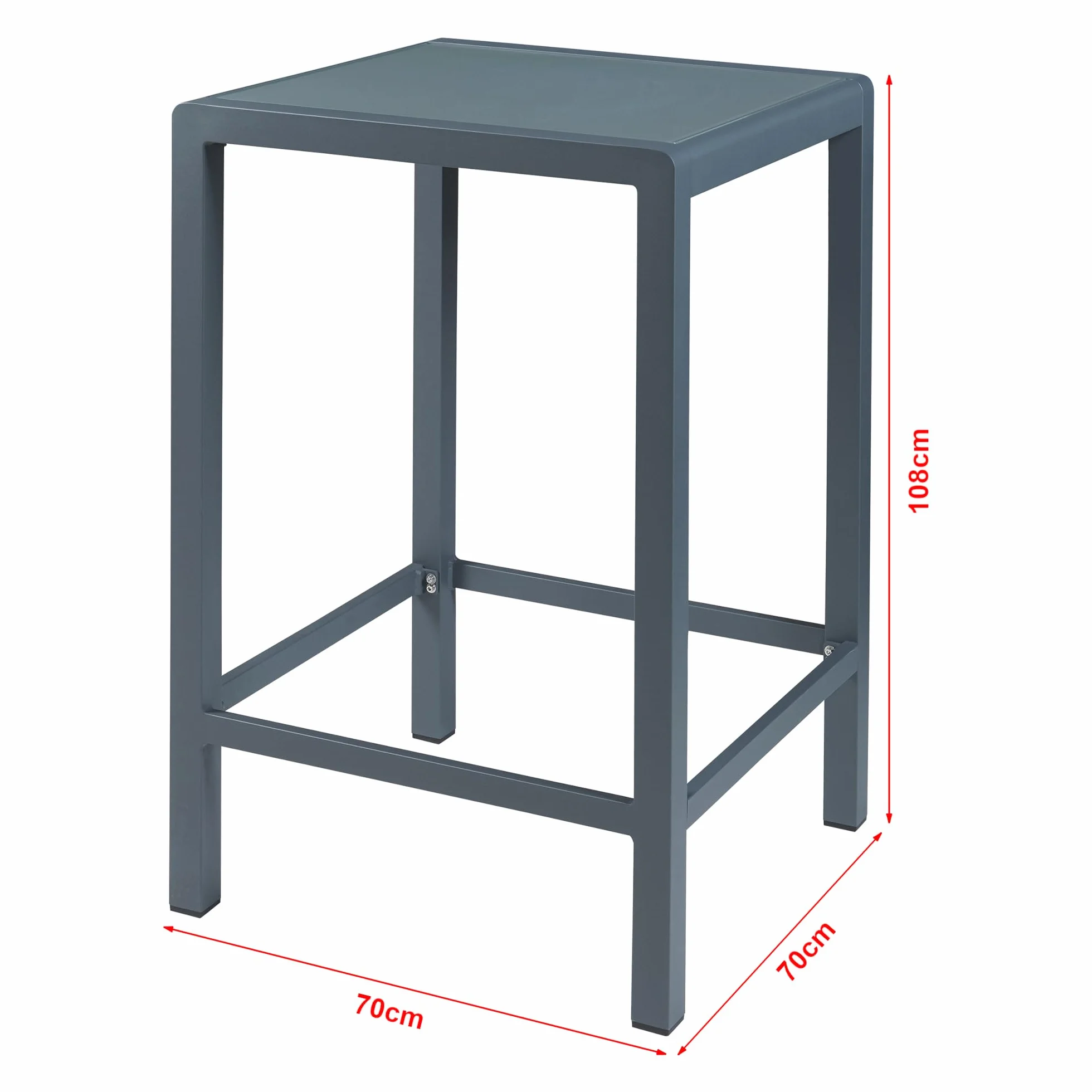 casa.pro Outdoor Bartisch Avise Garten Stehtisch mit Glasplatte Aluminium Bistrotisch wetterfest 108 x 70 x 70 cm Partytisch quadratisch Anthrazit