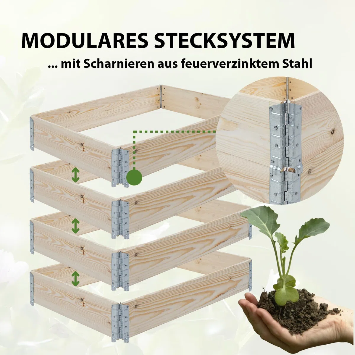 TRUTZHOLM Hochbeet aus Holz 120x80x80 cm Palettenrahmen 4-teilig stapelbar steckbar faltbar Pflanzbeet Beeteinfassung Holzrahmen Aufsatzrahmen für Europalette Garten Balkon Terrasse in Natur