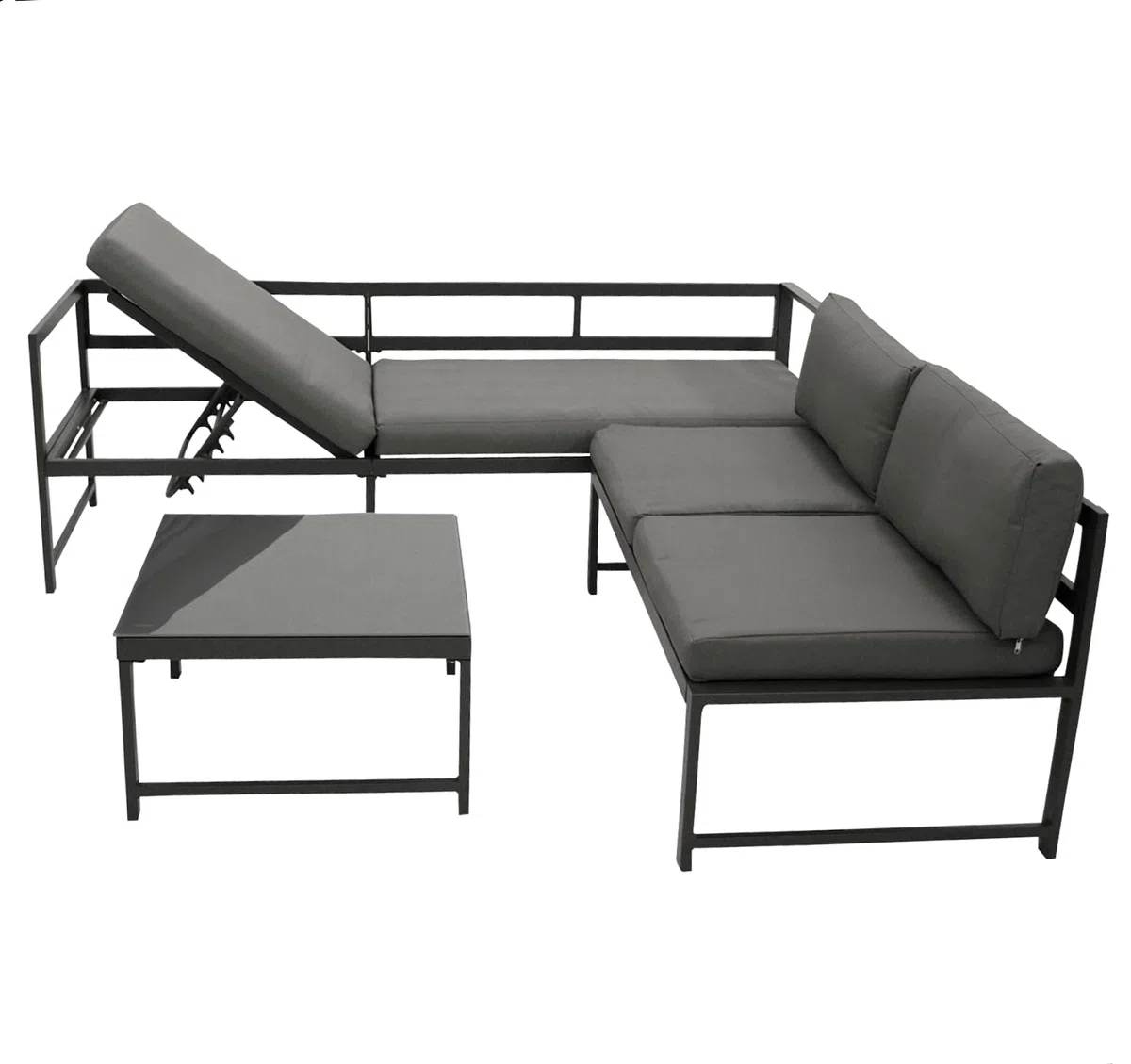 DEGAMO Funktions Eck- Loungeset Montana 192x188cm, Aluminiumgestell dunkelgrau, mit Verstellbarer Liegefunktion und Polstern grau, Outdoor wetterfest
