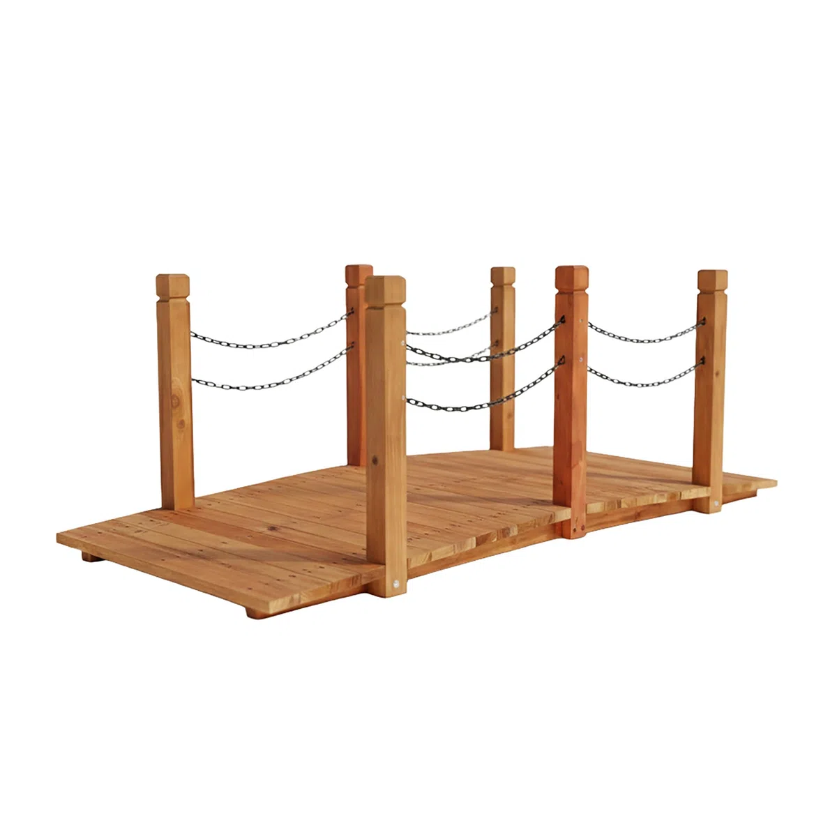 Relaxdays Garten Brücke, Pfosten mit Ketten, Tannenholz, für Gartenteich, HxBxT: 55 x 150 x 67 cm, Holzbrücke, orange