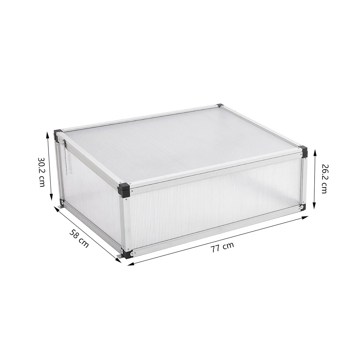 Alu Frühbeet lichtdurchlässig Frühbeetkasten Mini Gewächshaus Treibhaus UV Schutz Pflanzbeet 77x58x30cm Einzeldach Silbern