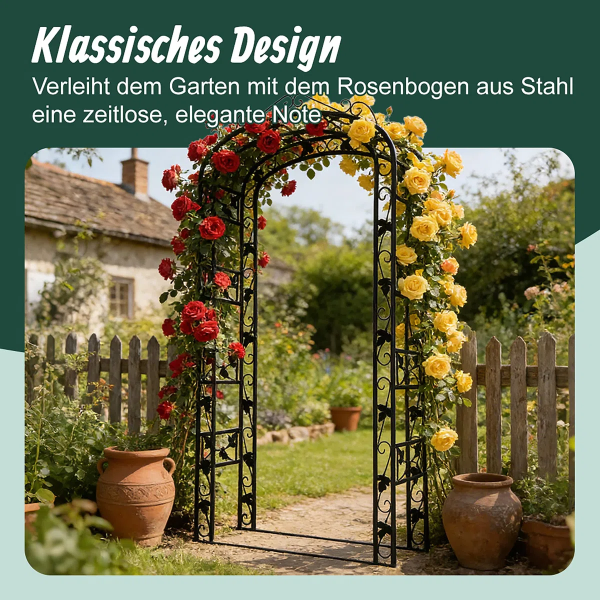 Relaxdays Rosenbogen, Metall, Torbogen Garten, HxBxT: 240 x 120 x 45 cm, Stabiler Rankbogen für Kletterpflanzen, schwarz