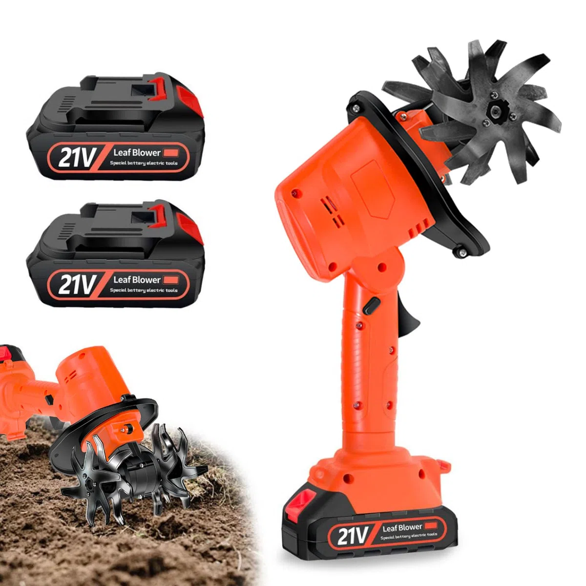 Akku Bodenhacke, 21V Gartenfräse Elektrisch mit 2 Akkus 3000mAh Gartenhacke Garten Geräte mit 4 Metallmesser 10cm Arbeitsbreite 10cm Arbeitstiefe 235 U/min Drehzahl