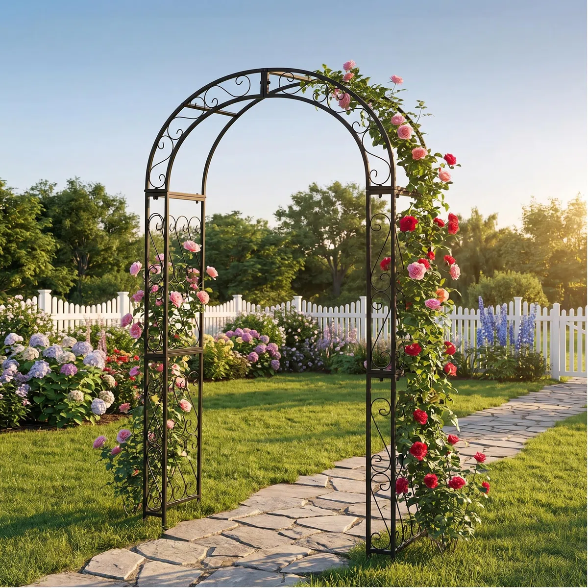 124 cm x 47cm x 212 cm Gartenbogen, Schwarzer robuster Metall-Eisen-Bogen, Innenhof-Gussgitter für Verschiedene Kletterpflanzen, Outdoor-europäischer Torbogen für Hochzeitszeremonie