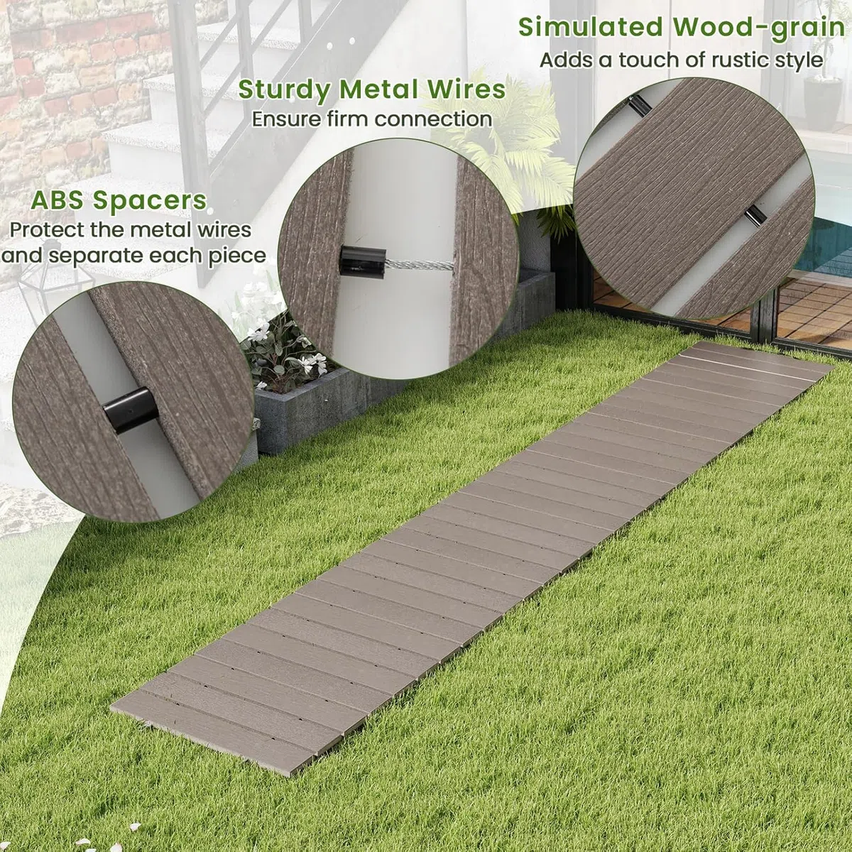 FANTASK 242 x 43 Grau Rollweg Outdoor, HDPE Wetterfest ausrollbarer Gartenweg für Hochzeit, Party, Garten