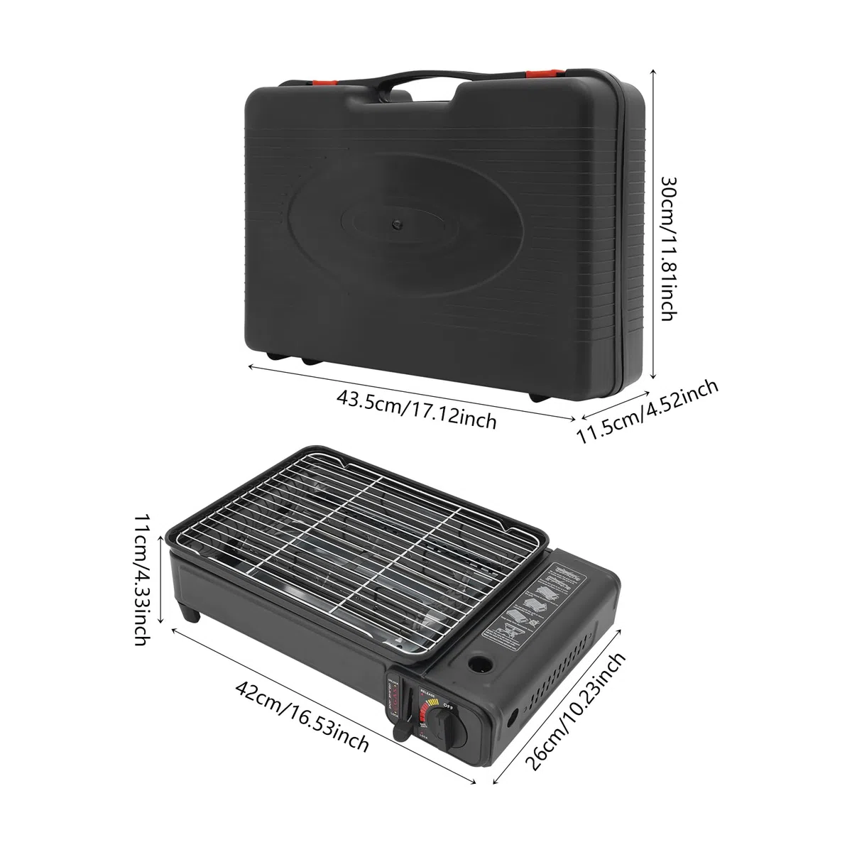 Camping Gasgrill 2,2 kW Tragbar mit 2 Grillrosten & Tragetasche, Tischgasgrill mit Piezo-Zündung & Fettauffangschale, Gaskocher Grill 2-in-1 für Kartuschen & Gasflaschen - Ideal für Balkon Garten