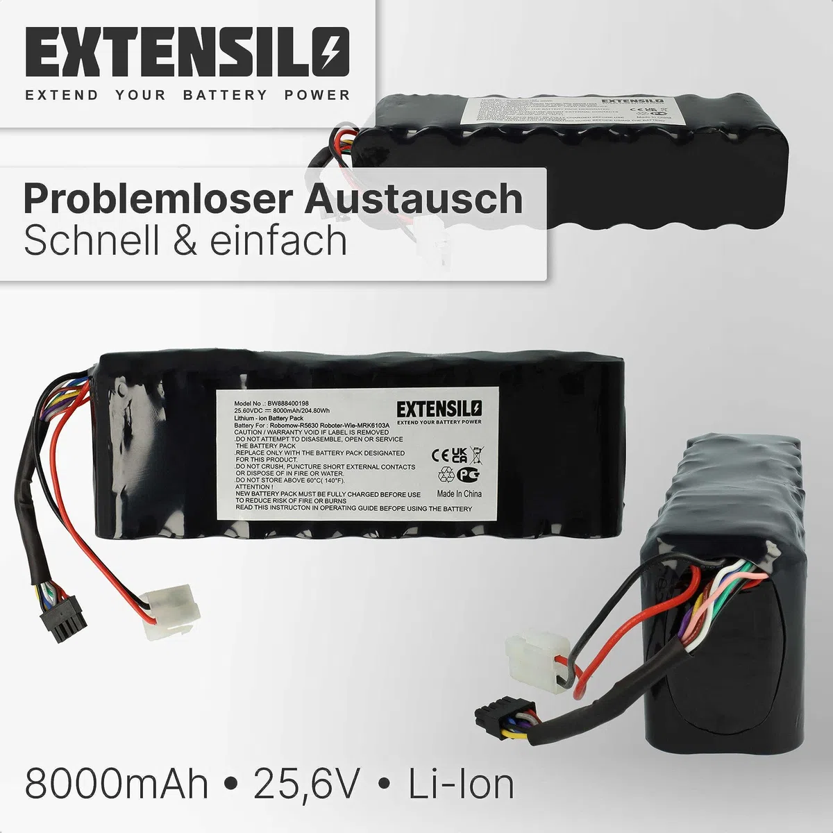 Akku kompatibel mit Robomow RS625, RS622, RS622 Pro, RS622U, RS615 Pro, RS615U Rasenroboter Rasenmäher (8000mAh, 25,6V, Li-Ion)