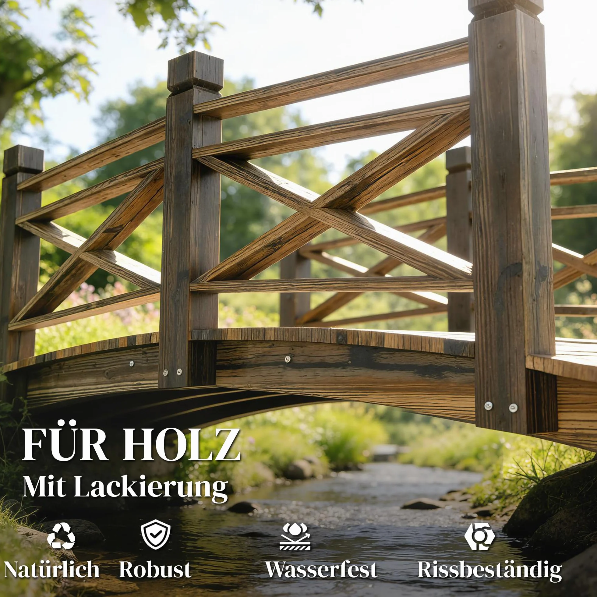 Outsunny Holzbrücke mit Geländer Gartenbrücke aus Tannenholz Teichbrücke mit Antik-Optik, begehbar Zierbrücke bis 200 kg Rostbeständig Dekobrücke für Garten Teich 174 x 78 x 57,5 cm Verkohlt
