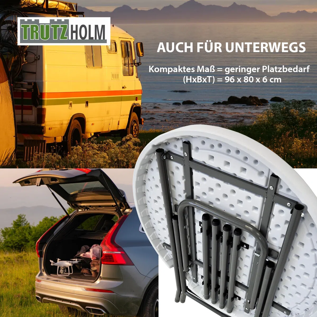 TRUTZHOLM Stehtisch ca. Ø 80cm wahlweise mit Husse Bistrotisch Partytisch Klapptisch Biertisch + Decke (Stehtisch inkl. Husse weiß)