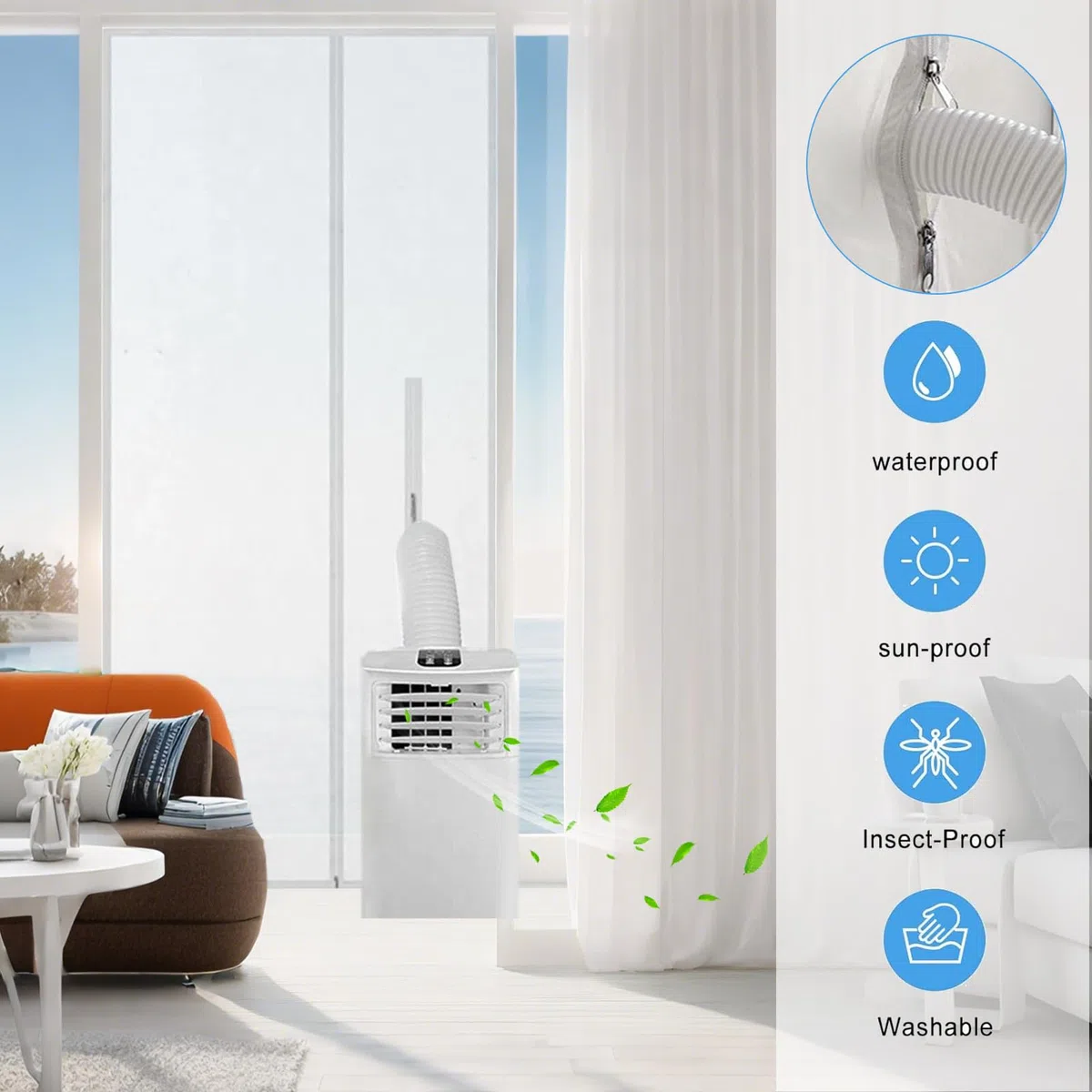 Fensterdichtung Für Klimaanlagen, Fensterset Für Mobile Klimaanlagen, Heißluft-Austauschschutz Mit Reißverschluss, Wasserdichtes Schiebetür-Entlüftungsset, Für Mobile Klimaanlagen Und Trockner