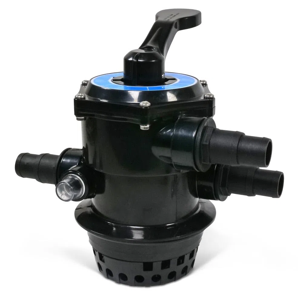 OKU 6-Wege Top-Mount-Ventil Komplett-Set - Ø 177 mm - Inkl. Manometer Spannring O-Ring Schlauchtüllen 32/38 mm Winterablassventil & Sandeinfüllhilfe - Passend für Filterkessel Ø 300/400/500 mm