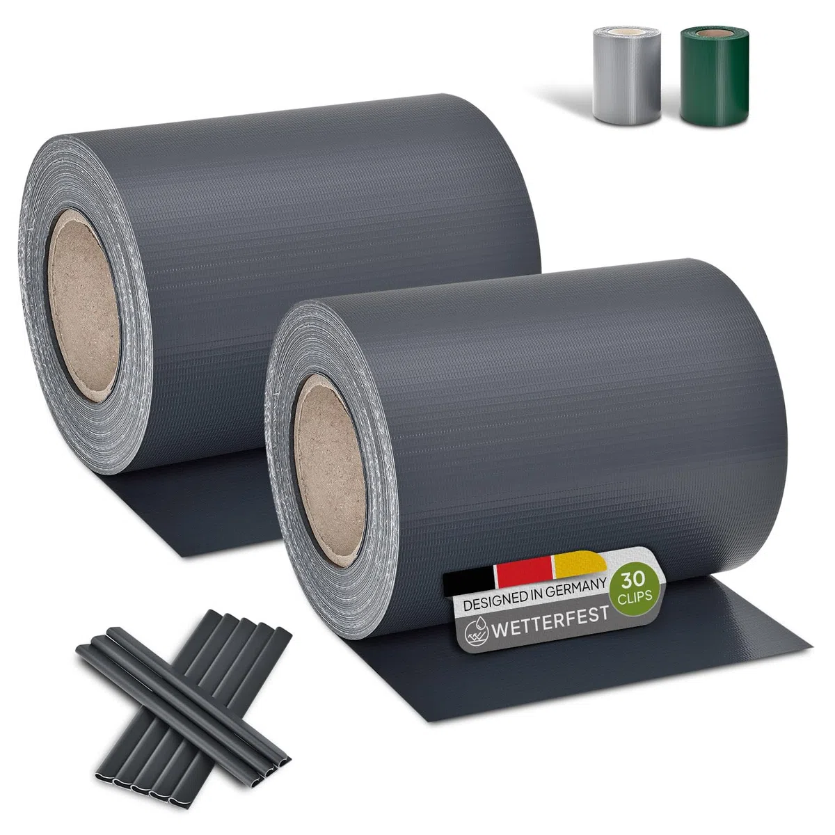 Juskys Sichtschutzstreifen für Doppelstabmatten 4er Set Anthrazit 35m x 19cm inkl. 30 Clips