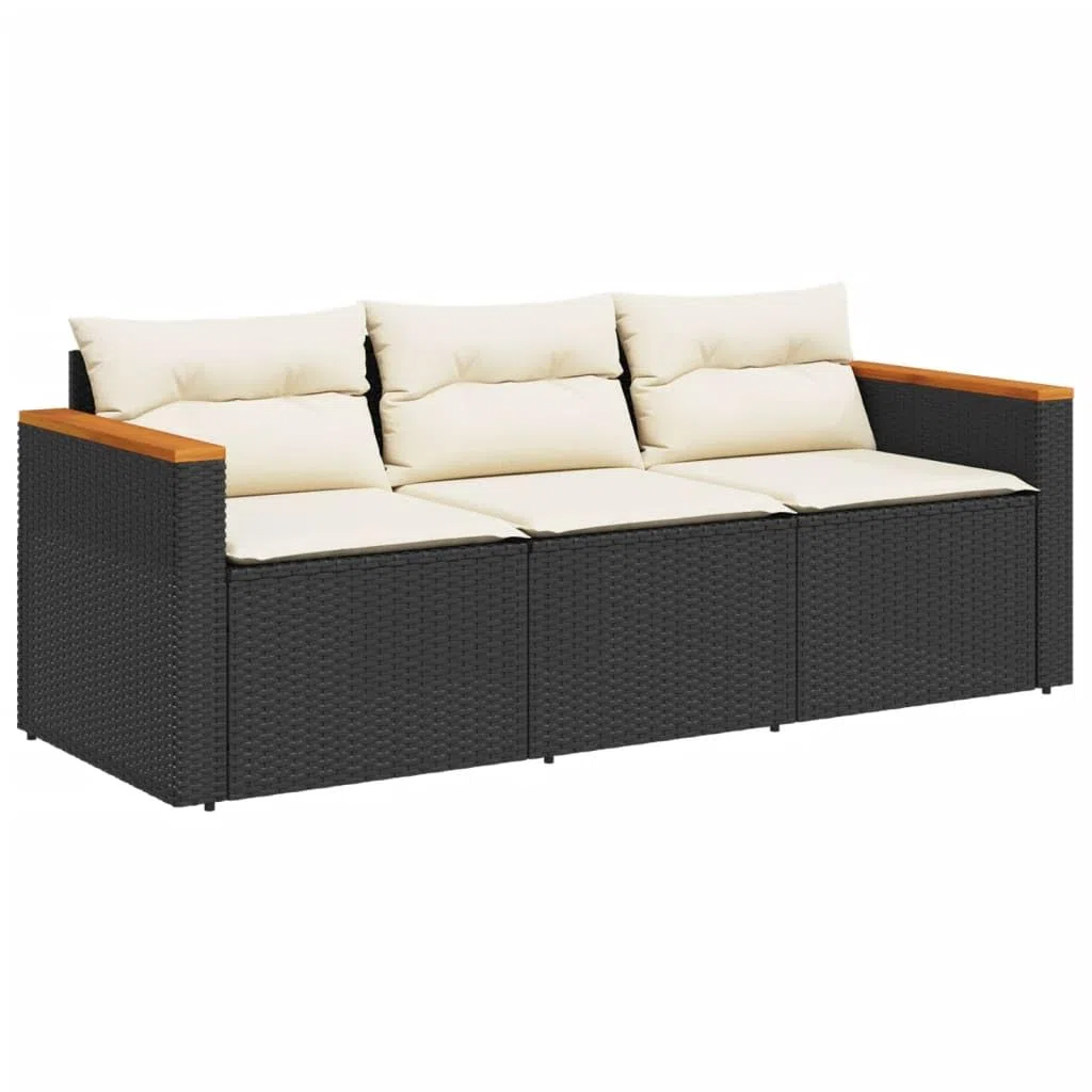 Refined Gartensofa 3-Sitzer, Loungesofa Sofa mit mit Kissen, Sitzgruppe Stahlrahmen, Gartenmöbel Lounge Rattanmöbel (Schwarz)