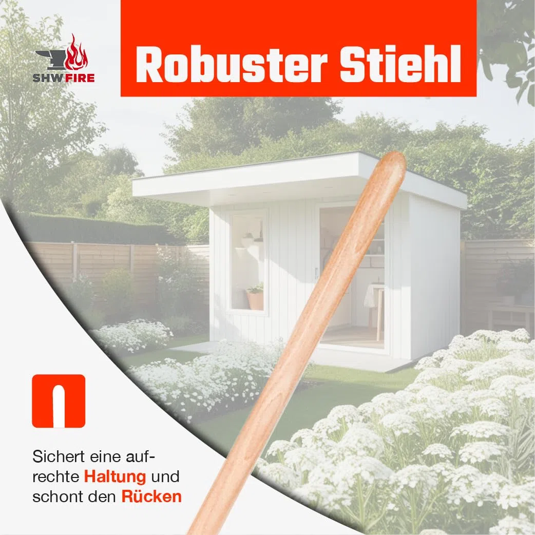 SHW-FIRE | Kartoffelhacke 4 Zinken Schmiedung, 135 cm ergonomischer Eschenholzstiel, robust & langlebig, ideal für Bodenbearbeitung, Kartoffelernte & Heuaufnehmen | Made in Germany