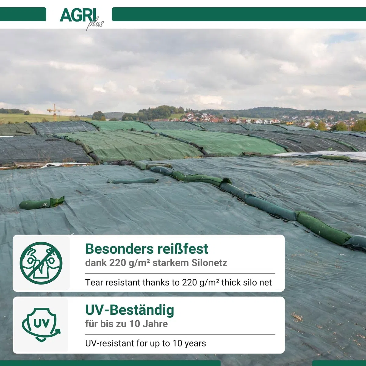 AGRI plus Siloschutzgitter 5 x 7 m - Grün I Hochwertiges 220 g/m² Silonetz aus reißfestem Monofilgewebe I Ringsum gesäumtes Vogelschutzgitter I Netzabdeckung wetterfest & UV-beständig