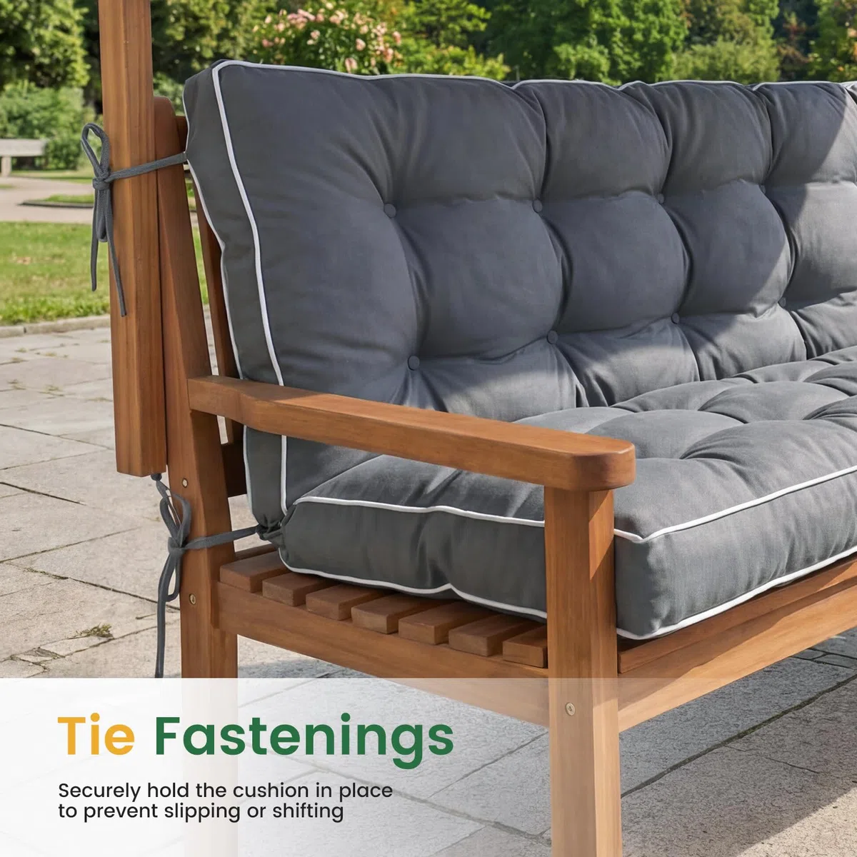 Bankauflage für Innen und Außen, 2-in-1 faltbares Design mit Kissen 111 x 160 x 14 cm, wasserabweisender sitzkissen, rutschfeste Gartenbankauflage mit Bändern für Hollywoodschaukel, Fensterbank (grau)