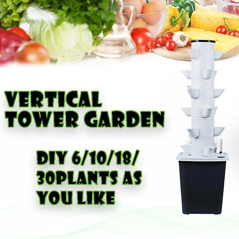 Hydroponik-Turm, Garten-Hydrokultur-Anbausystem, Aeroponik-Anbauset für Kräuter, Obst und Gemüse mit Hydratationspumpe, Adapter, Netztöpfen, Timer für Obst, Gemüse und Kräuter ( Size : 30holes )