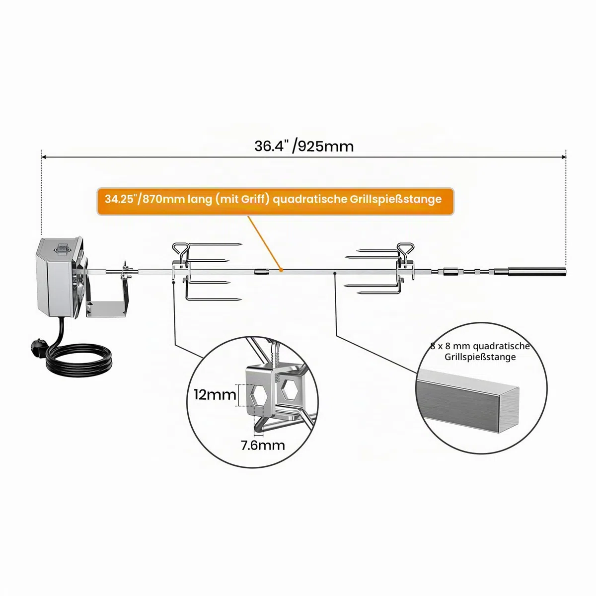 Onlyfire BRK-6045 Edelstahl Grillspieß, Set passt für Weber Spirit 200/300 & Spirit II Serie 200/300 Gasgrills