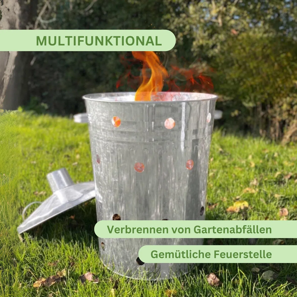 Rori Feuertonne XL für Gartenabfälle mit Deckel, rund (110L)