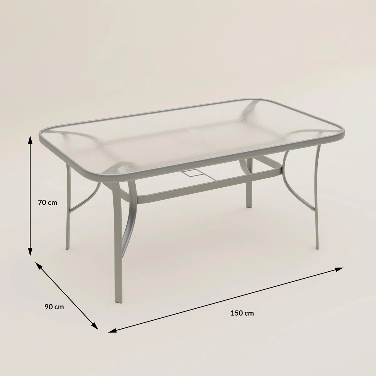 ZENJOY, Kindly, Gartenmöbel Set mit 6 Stühlen, Gartenmöbel Set, 150x90cm Glastisch mit Loch für einen Regenschirm, Stapelbare Textilene-Stühle, Wetterfest, UV-beständig, Grau