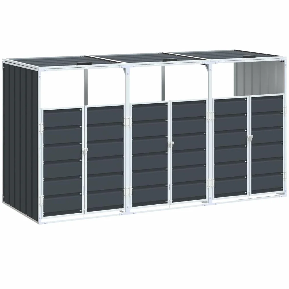 vidaXL Mülltonnenbox für 3 Tonnen Anthrazit 216x81x115 cm Stahl, 1er Mülltonnenbox, Mülltonnenverkleidung 1er, Verkleidung Mülltonnen