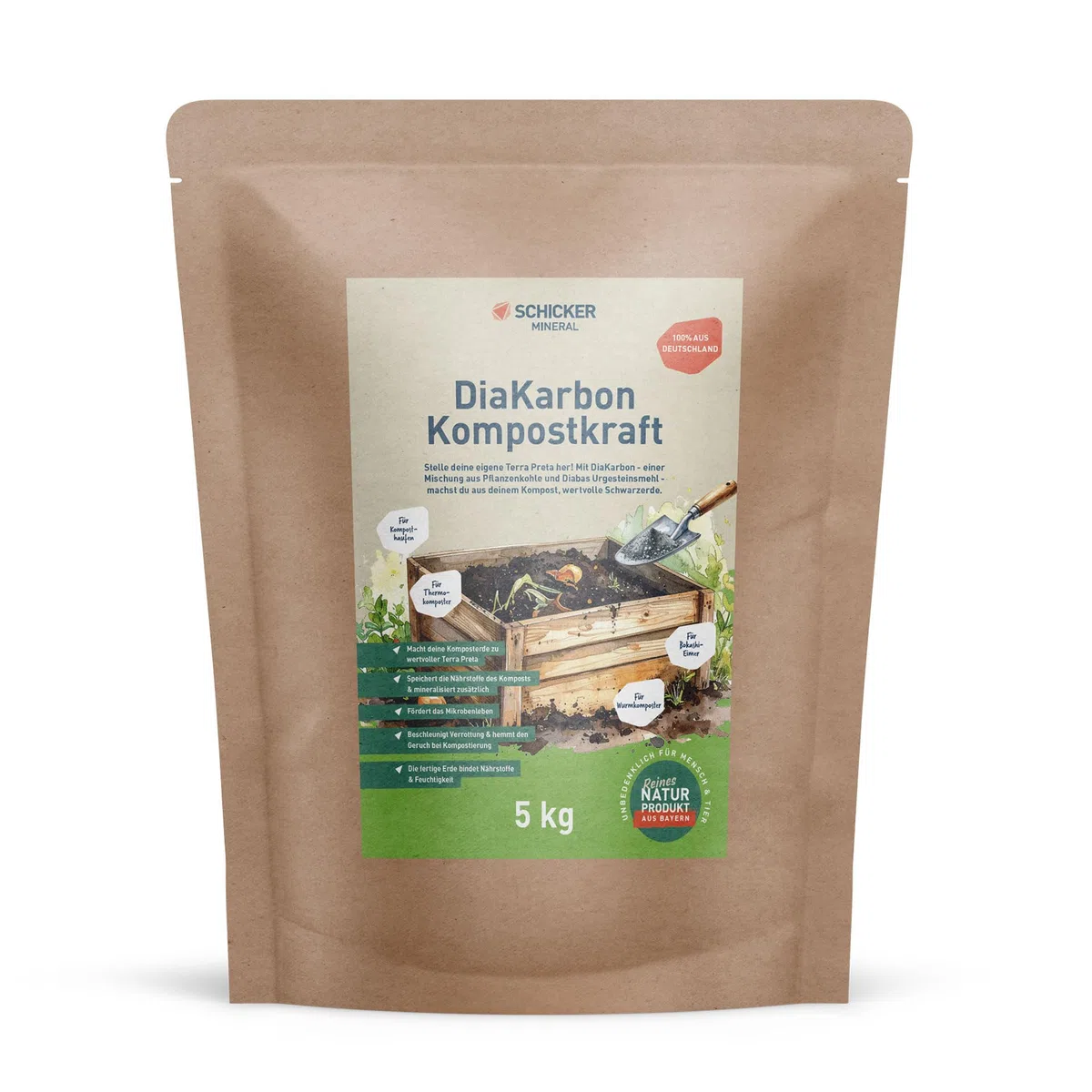 Schicker Mineral DiaKarbon Kompostkraft 5 kg, Mischung aus Diabas Urgesteinsmehl und Pflanzenkohle, Kompostveredelung zu Terra Preta, Nährstoffbindung, Wasserspeicherung, Kompostbeschleunigung