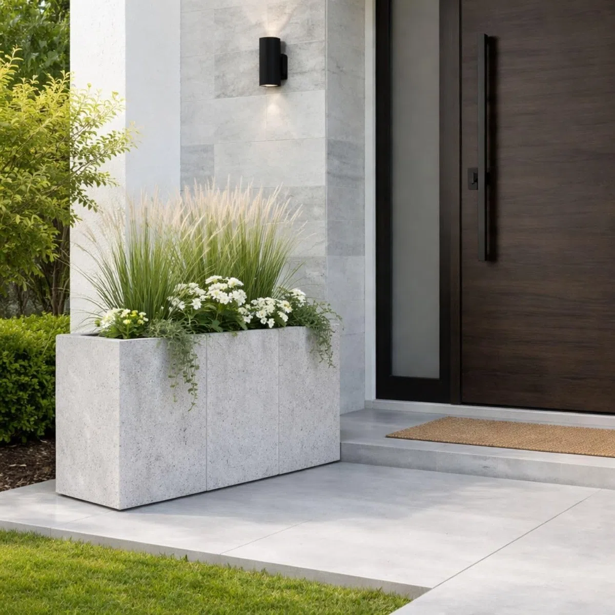 Blumentopf Blumenkübel grau 60x90 Übertopf Pflanzgefäß auf Rollen Betonstruktur Modern für Garten Balkon Terrasse