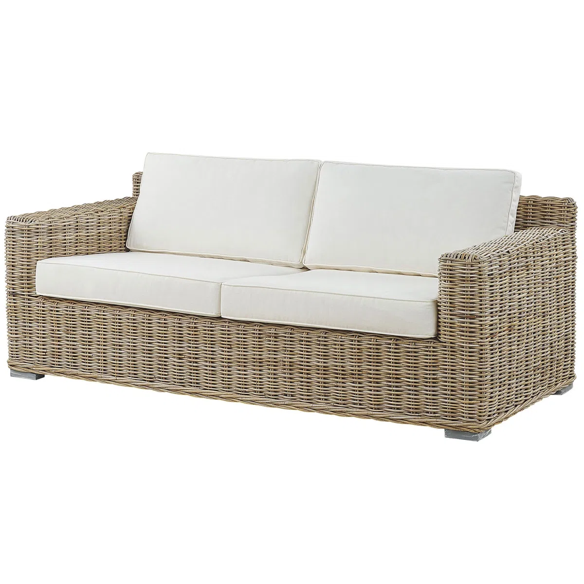 Beliani Klassisches Gartensofa Hellbraun mit Auflagen in Cremeweiß Rattan 2-Sitzer Ardea