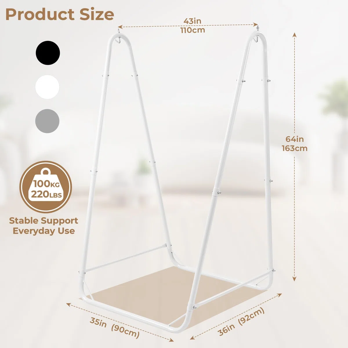 U-förmiger Hängesesselständer für mehrere Hängesessel, Stabiler Stahlständer für Innen & Außen, solide Unterstützung & Stabiler Sockel, 100 kg Tragkraft, einfache Montage, nur Ständer - Weiß