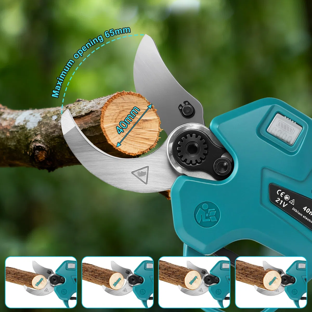 Akku Astschere für Makita 18V Akku (Ohne akku), 40mm Schnittkraft, 65mm Max Öffnung, Bürstenloser Motor, Elektrische Astsäge Gartenschere mit LCD-Display, zum Beschneiden von Bäumen Obstbäumen
