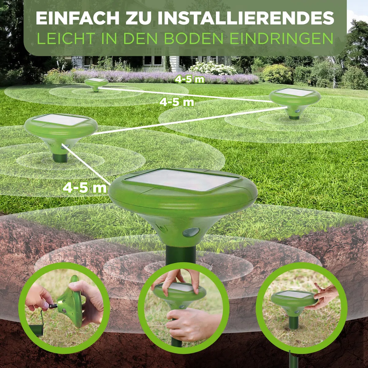 ISOTRONIC Maulwurfabwehr zum Vertreiben von Maulwürfen, Wühlmäusen & Schlangen – Solar Maulwurfschreck mit Erdspieß für den Garten – Maulwurfvertreiber 1.250m² Wirkungsbereich (3 Stück)