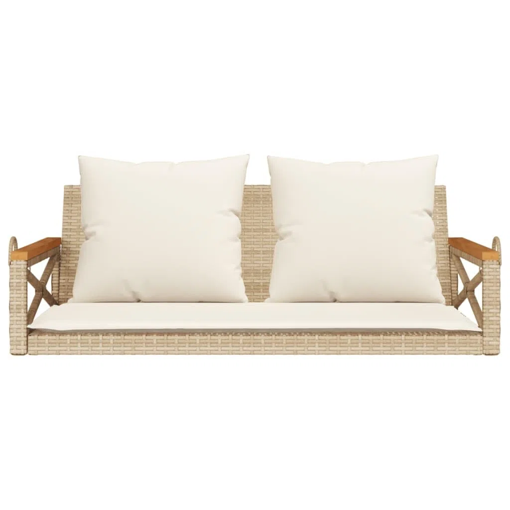 vidaXL Hängebank mit Kissen, Hängeschaukel mit Befestigungsringen, Schaukelbank für Außenbereich, Gartenschaukel, Modern, Beige Poly Rattan