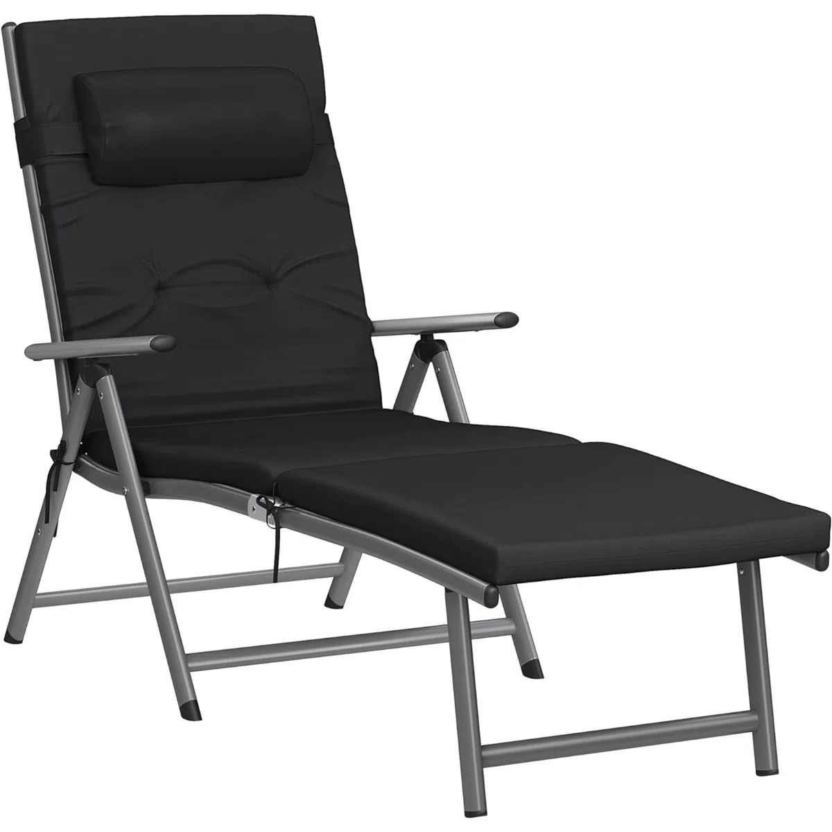 SONGMICS Sonnenliege, klappbar, Liegestuhl mit 6 cm dickem Polster, abnehmbares Kopfkissen, atmungsaktiv, einstellbare Rückenlehne, bis 150 kg belastbar, schwarz GCB24BK