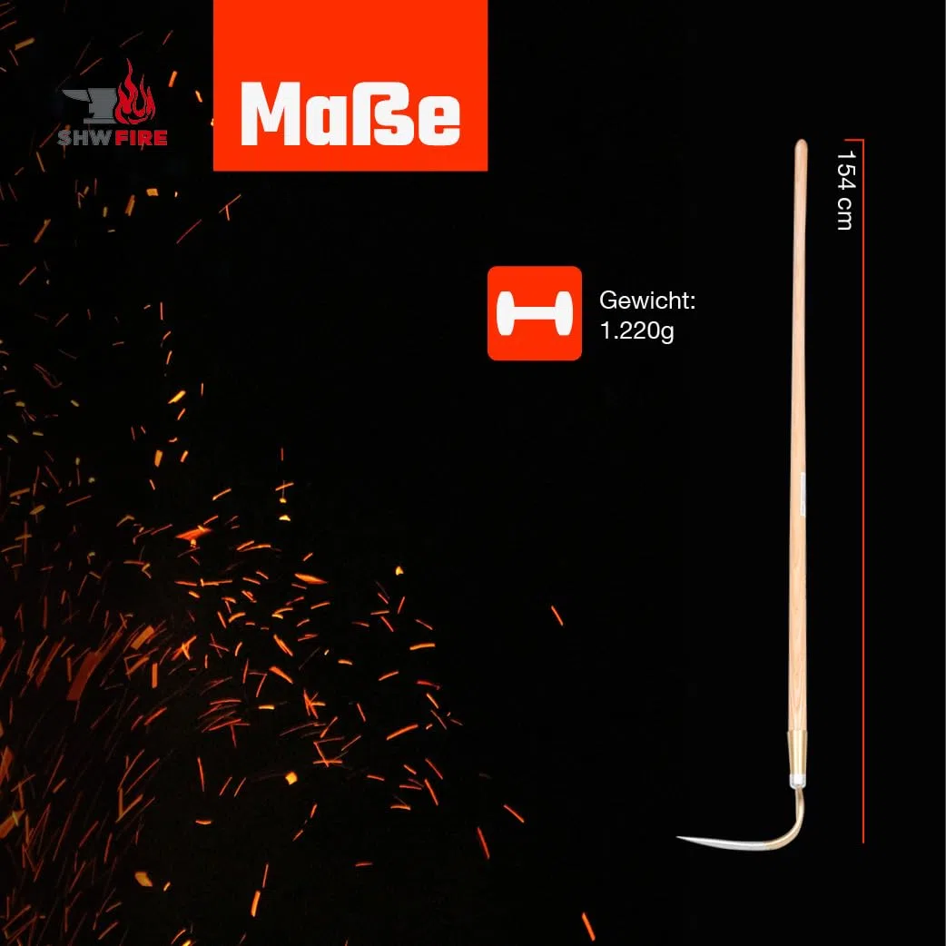 SHW-FIRE | Kartoffelhacke 4 Zinken Schmiedung, 135 cm ergonomischer Eschenholzstiel, robust & langlebig, ideal für Bodenbearbeitung, Kartoffelernte & Heuaufnehmen | Made in Germany