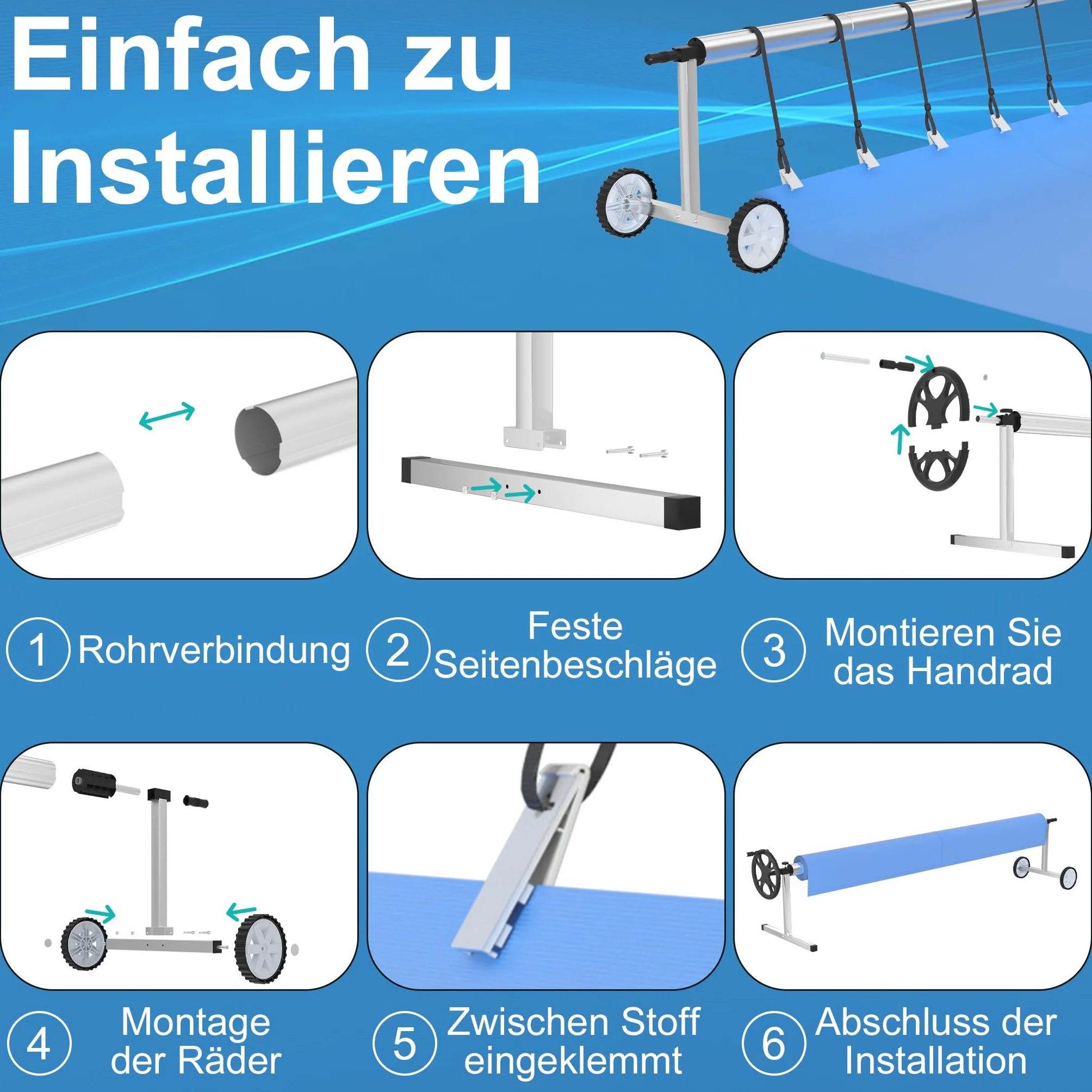 YRHome Premium Pool Aufroller 3m - 5,70m Mobiles Aufrollsystem für Solar- & Poolplanen