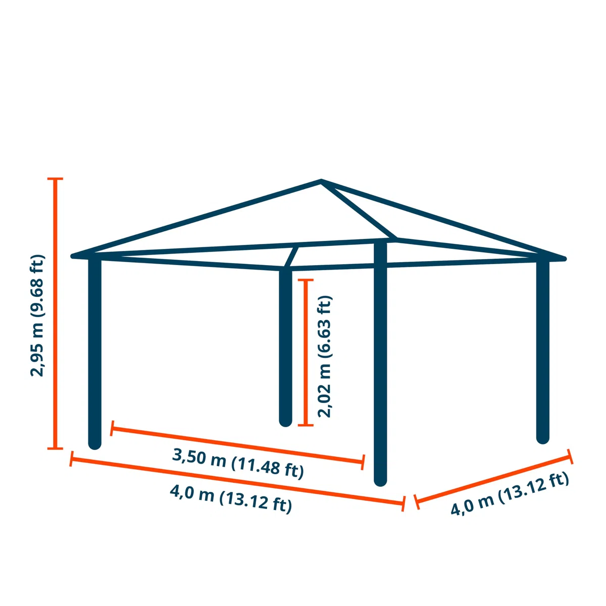 TOOLPORT Gartenpavillon 4x4 m Holzoptik, Stahldach Hardtop 4 Seitenteile in grau
