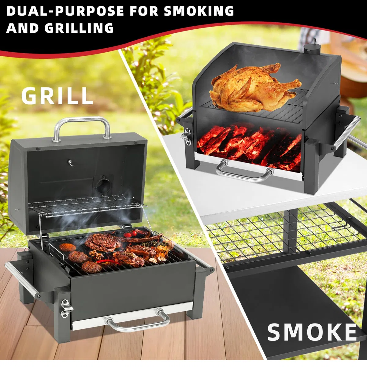 Camping Grill Klappbar, tragbarer Holzkohlegrill Tischgrill für Campingküche & Outdoor, Mini Kohlegrill faltbar mit Grillrost, ideal für BBQ, Reisen, Picknick