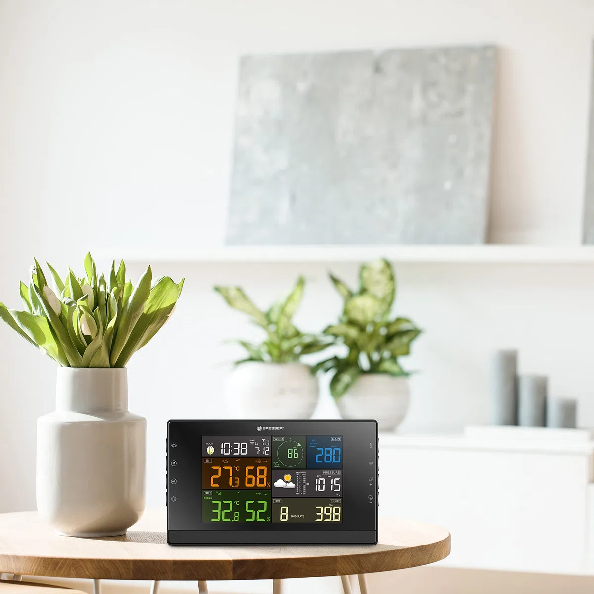 Bresser Wetterstation Funk mit Außensensor - WLAN-Wettercenter Profi-WSC mit 7-in-1-Sensor inkl. batterieunterstützendem Solarpanel, Wind- und Regenmesser, schwarz