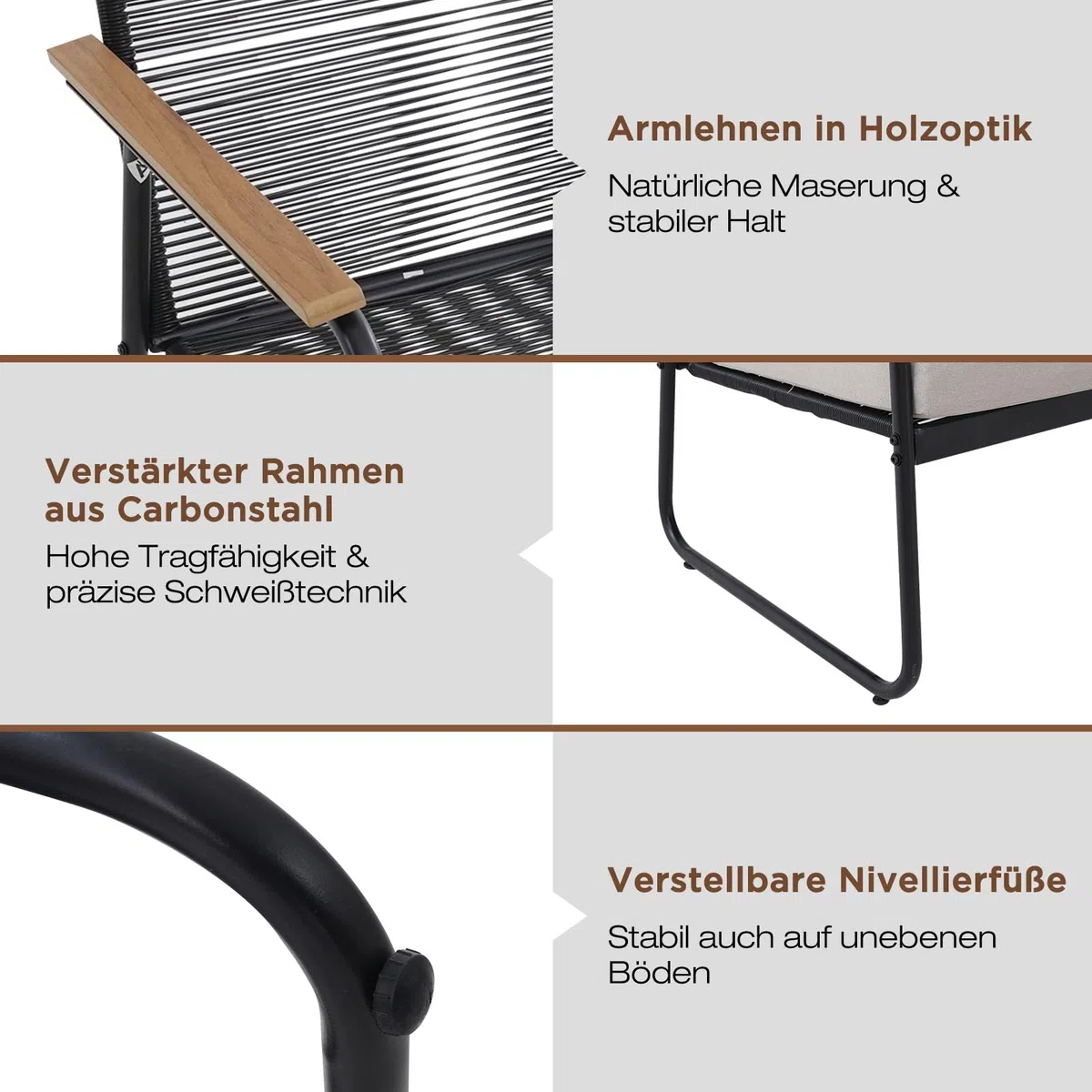 Polyrattan Gartenmöbel Set 3-4 Personen, Gartensofa Set mit Tisch & Kissen, Wetterfest & UV-beständig, Balkonmöbel Sitzgruppe für Terrasse & Garten