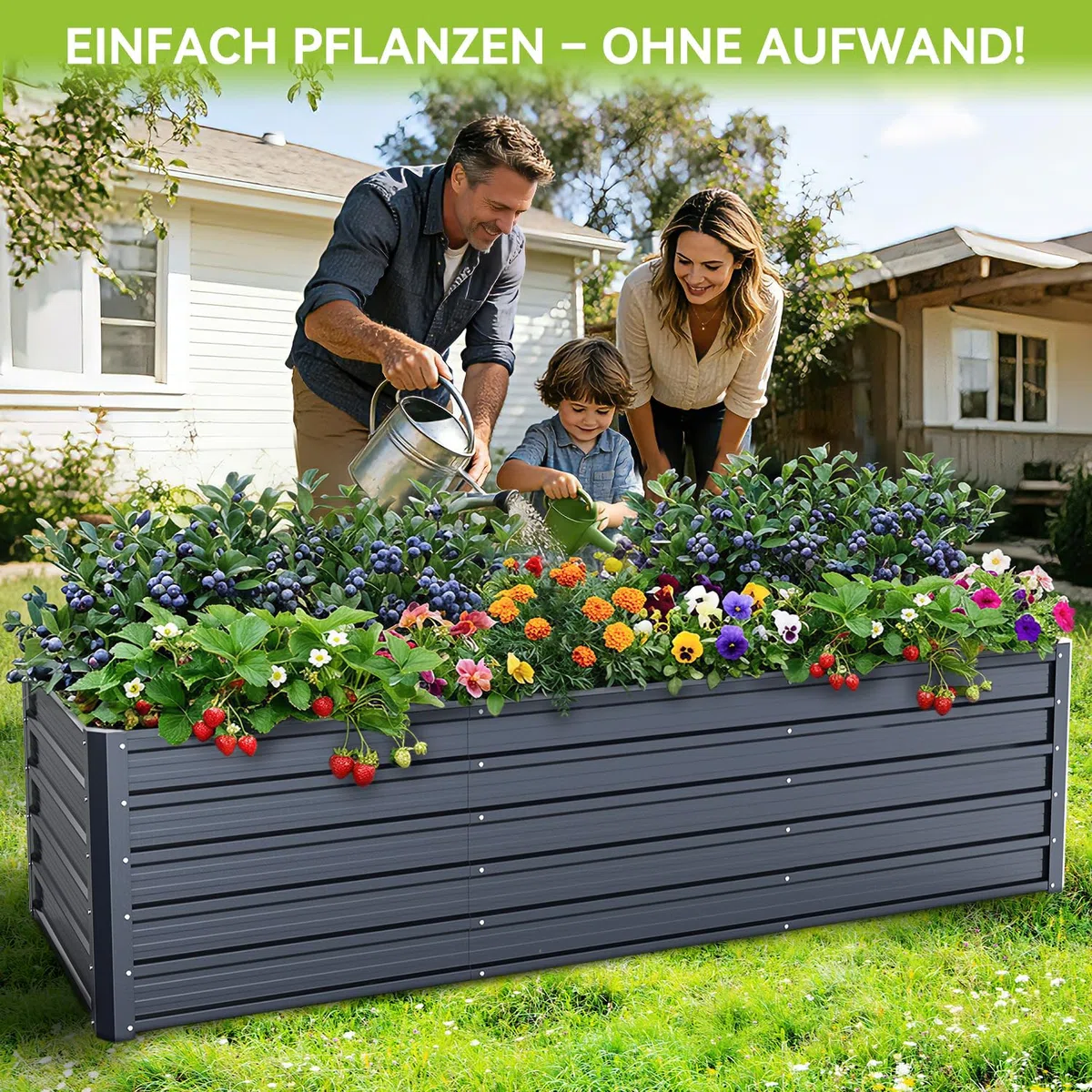 Ohuhu Metall Hochbeet Pflanzenbeet 240x90x60 cm, Hochbeete für Garten aus Robustes Stahlblech, Rostgeschützt & Stabil, Ideal für Garten Gemüse Kräuter Blumen Anthrazit
