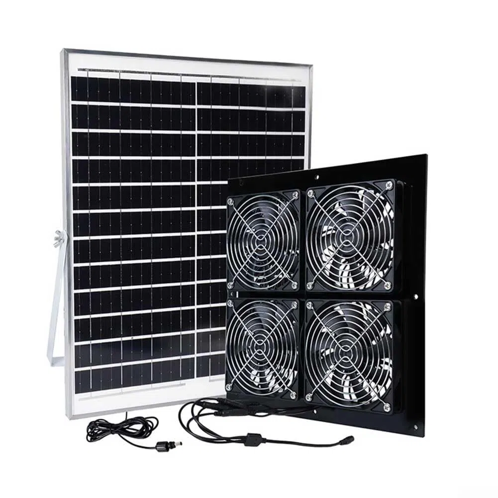 Wetterfestes Solarventilator-Set, geräuscharmer, bürstenloser Motor, 430 CFM Durchfluss für Gewächshaus, Garage, Tiergehege (30 W)