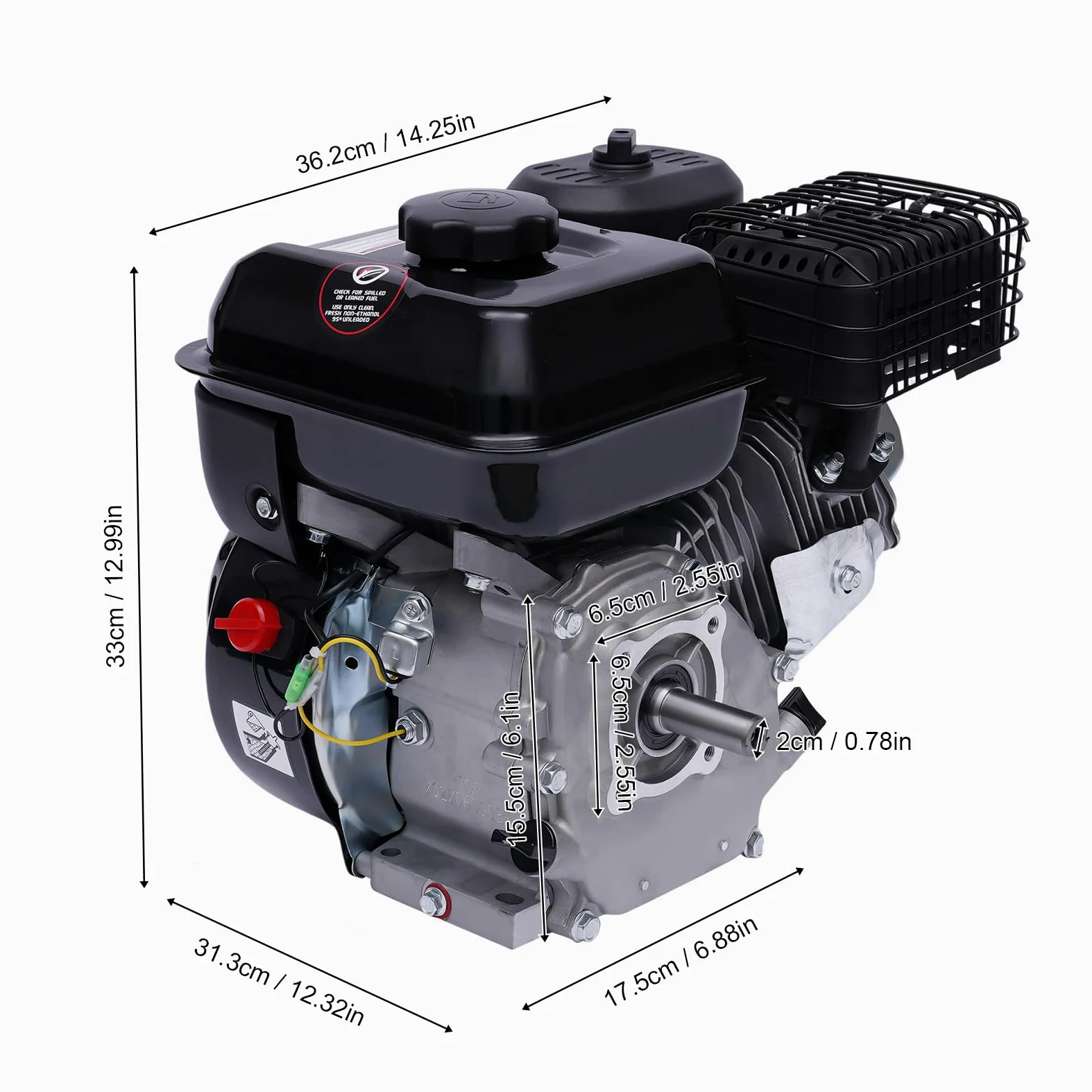 Benzinmotor 7.5PS 4-Takt Benzin Motor Einzylindermotor Standmotor Kartmotor Industriemotor Ersatzmotor Luftkühlung Motor 3600 U/min, Kurbelwelle 19mm, Schwarz